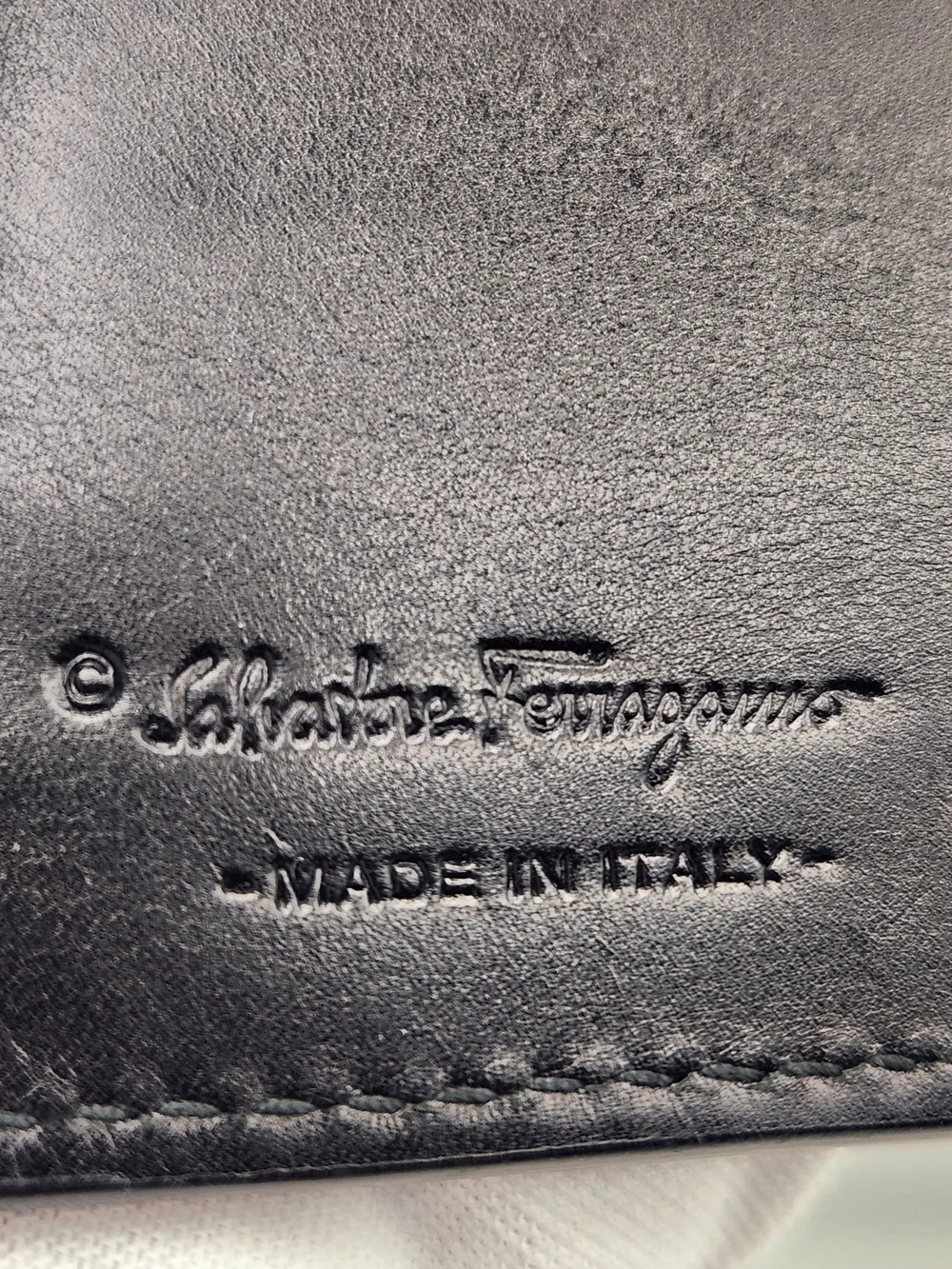Salvatore Ferragamo Gancini Embossed Leather Bifold Wallet With Box